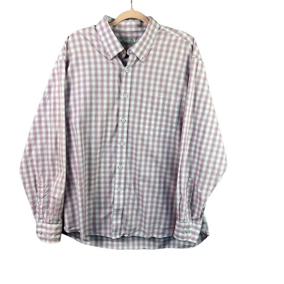 Alan Flusser Button Down Shirt Pink & Blue Plaid Long Sleeve Men's Size XXL - Picture 1 of 9